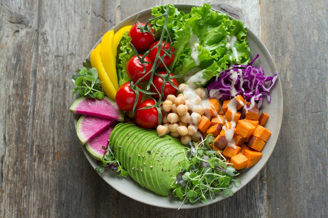 Fresh colourful salad and healthy ingredients